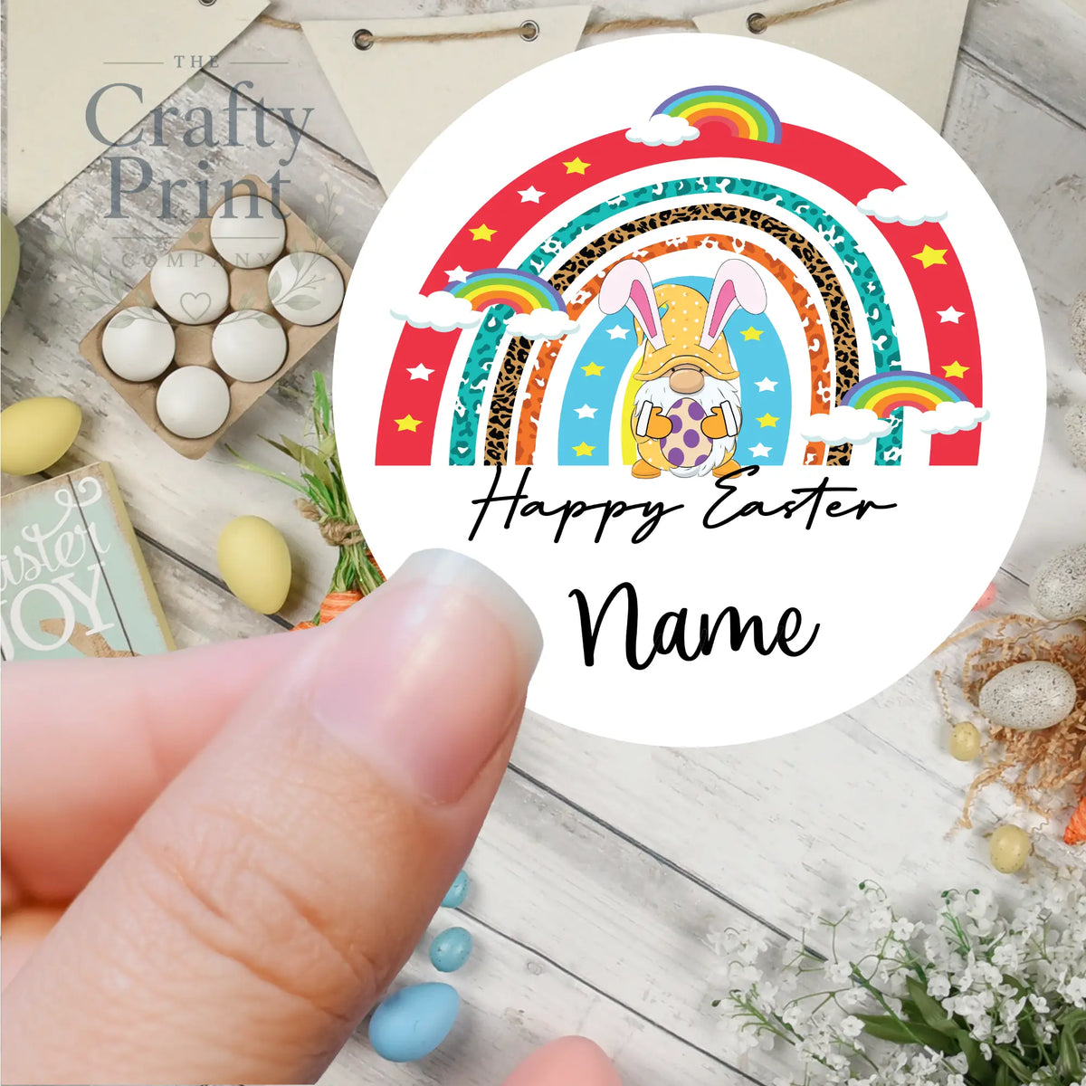Easter Rainbow Gnome Personalised Printed Sticker