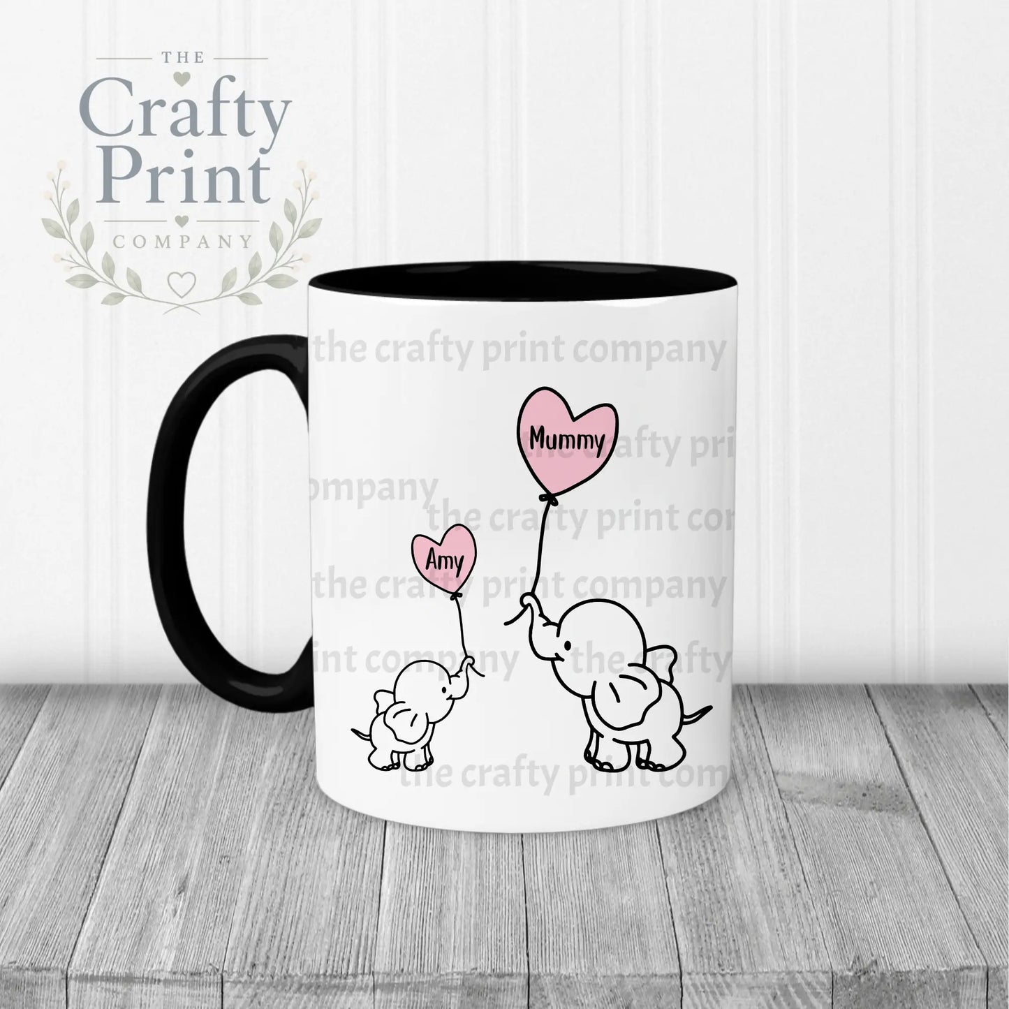 Elephant Mommy & Baby Mug - Black Handle Inner - Mugs