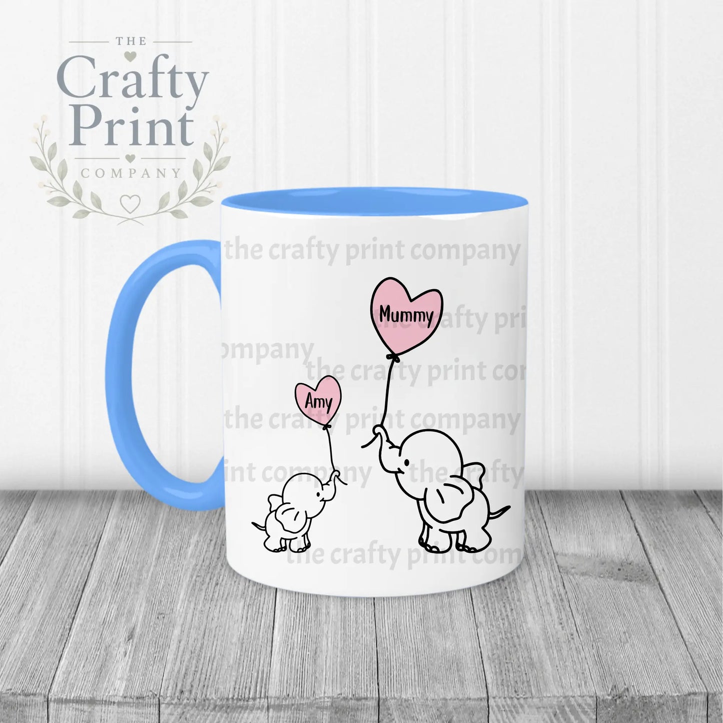 Elephant Mommy & Baby Mug - Blue Handle Inner - Mugs