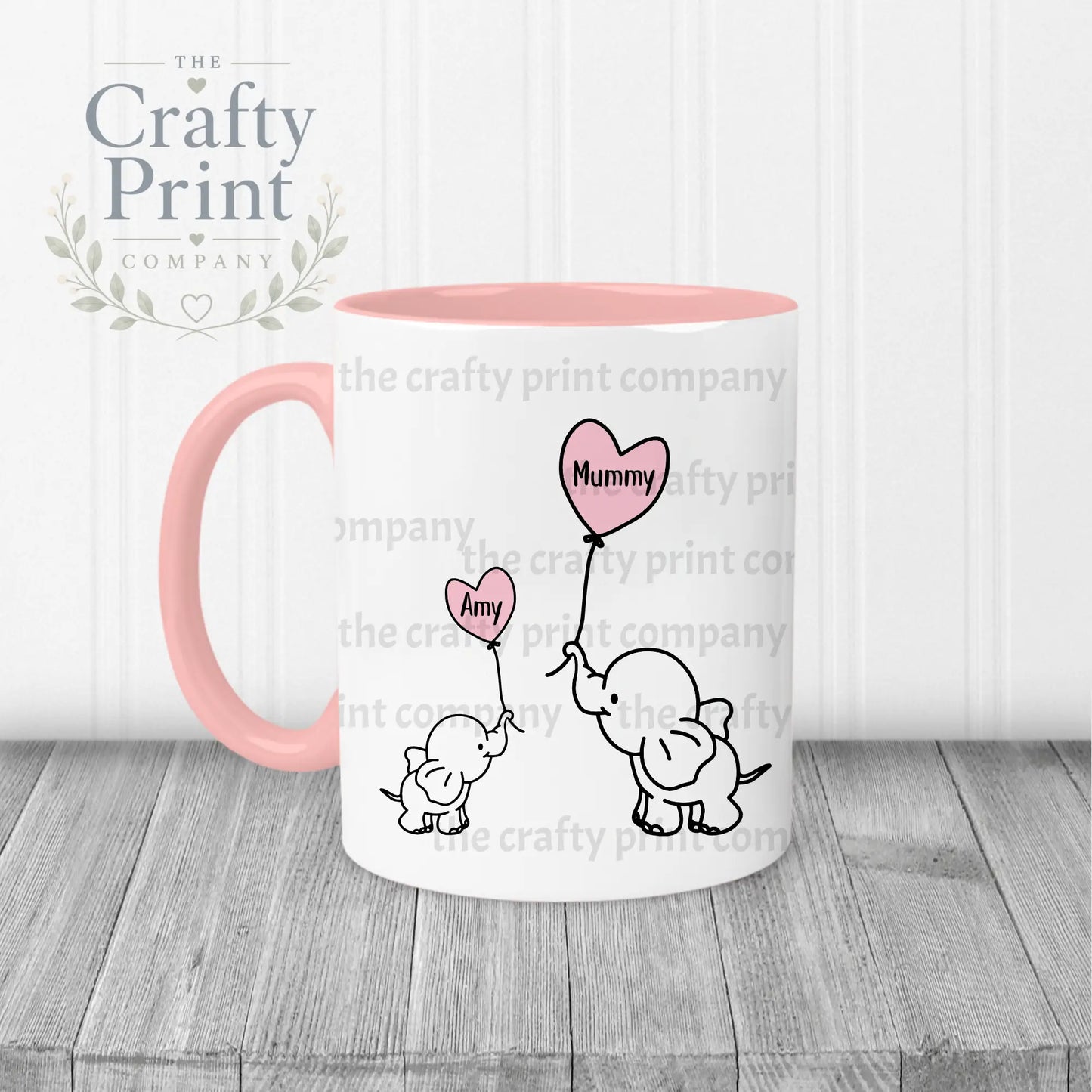 Elephant Mommy & Baby Mug - Pink Handle Inner - Mugs