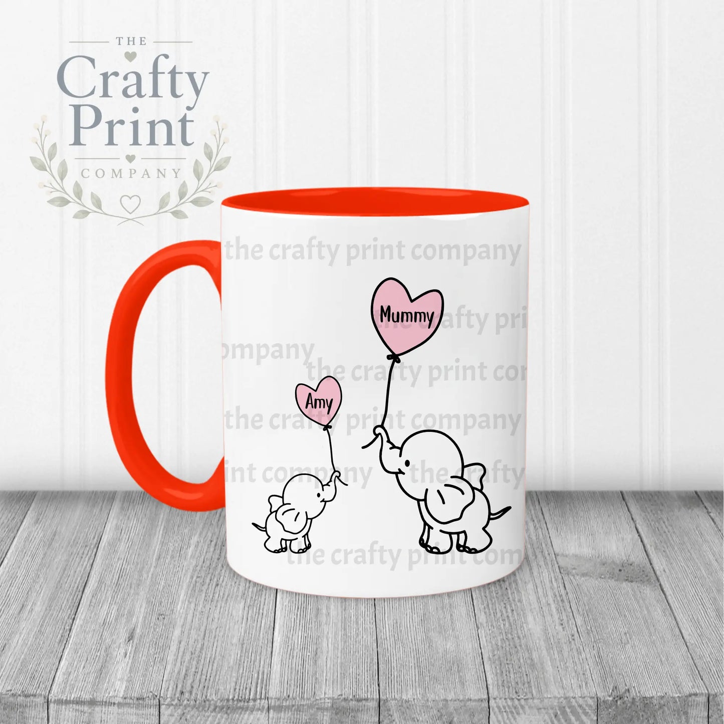 Elephant Mommy & Baby Mug - Red Handle Inner - Mugs