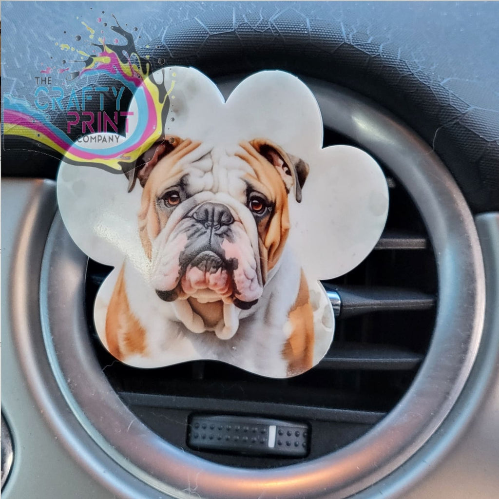 English Bulldog Acrylic Paw Print Car Vent Clip on Air