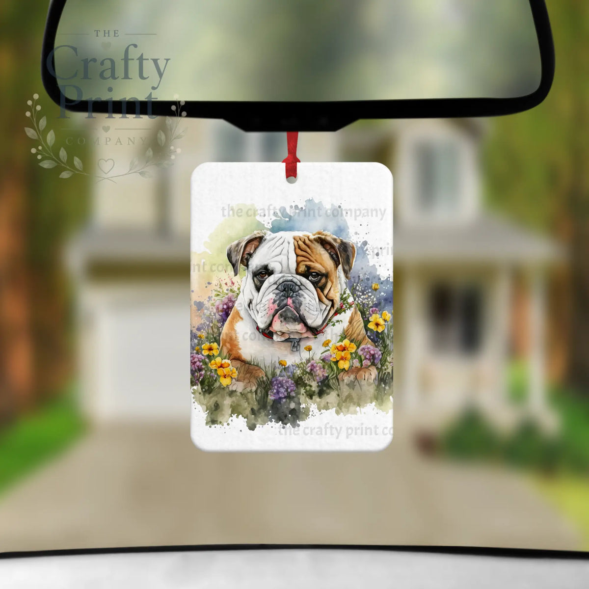 English Bulldog Flowers Car Air Freshener - Vehicle