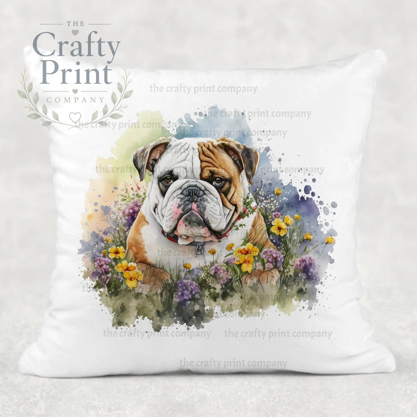 English Bulldog Flowers Cushion - Chair & Sofa Cushions