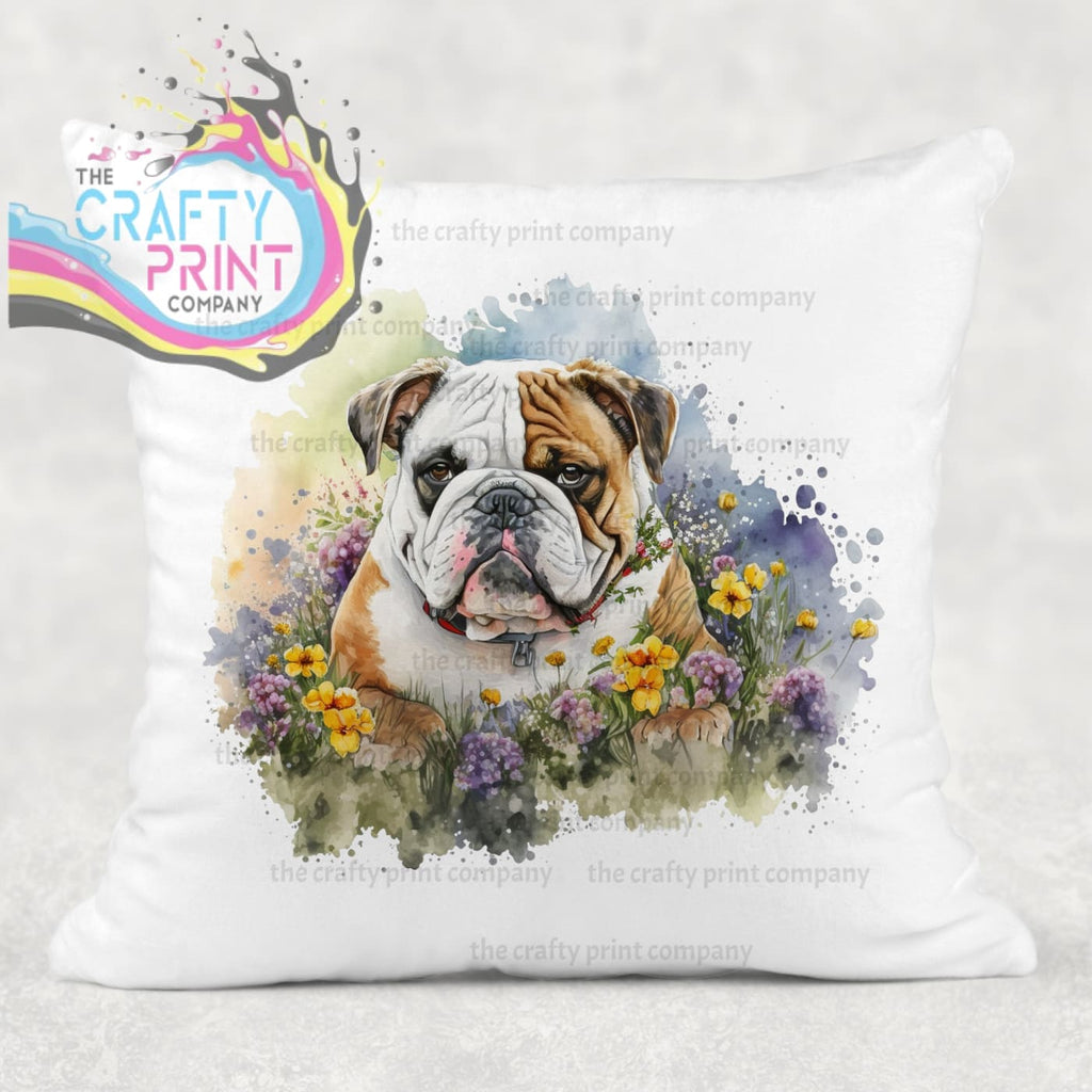 English Bulldog Flowers Cushion - Chair & Sofa Cushions