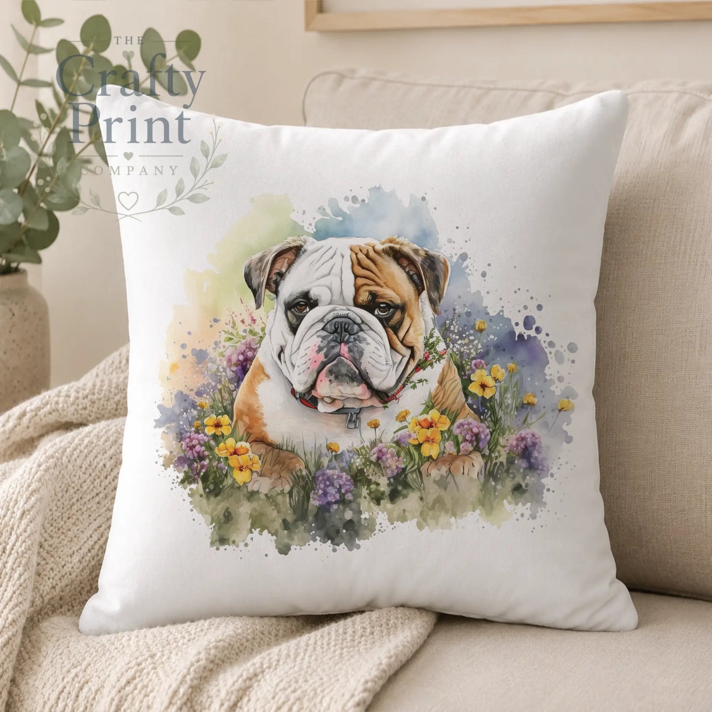 English Bulldog Flowers Cushion