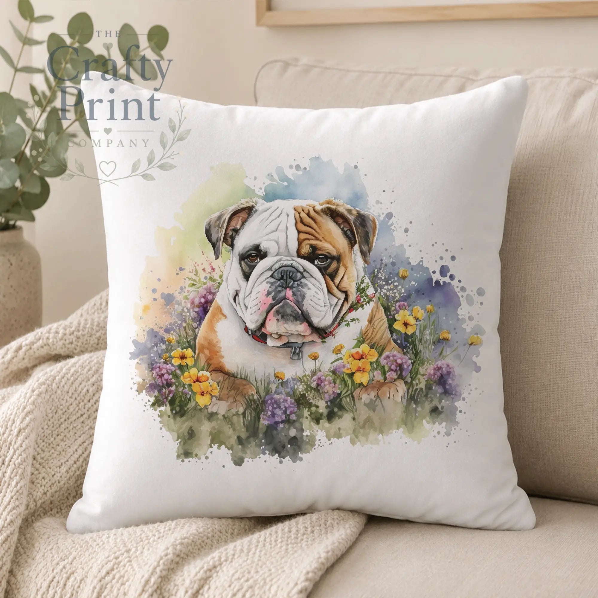 English Bulldog Flowers Cushion
