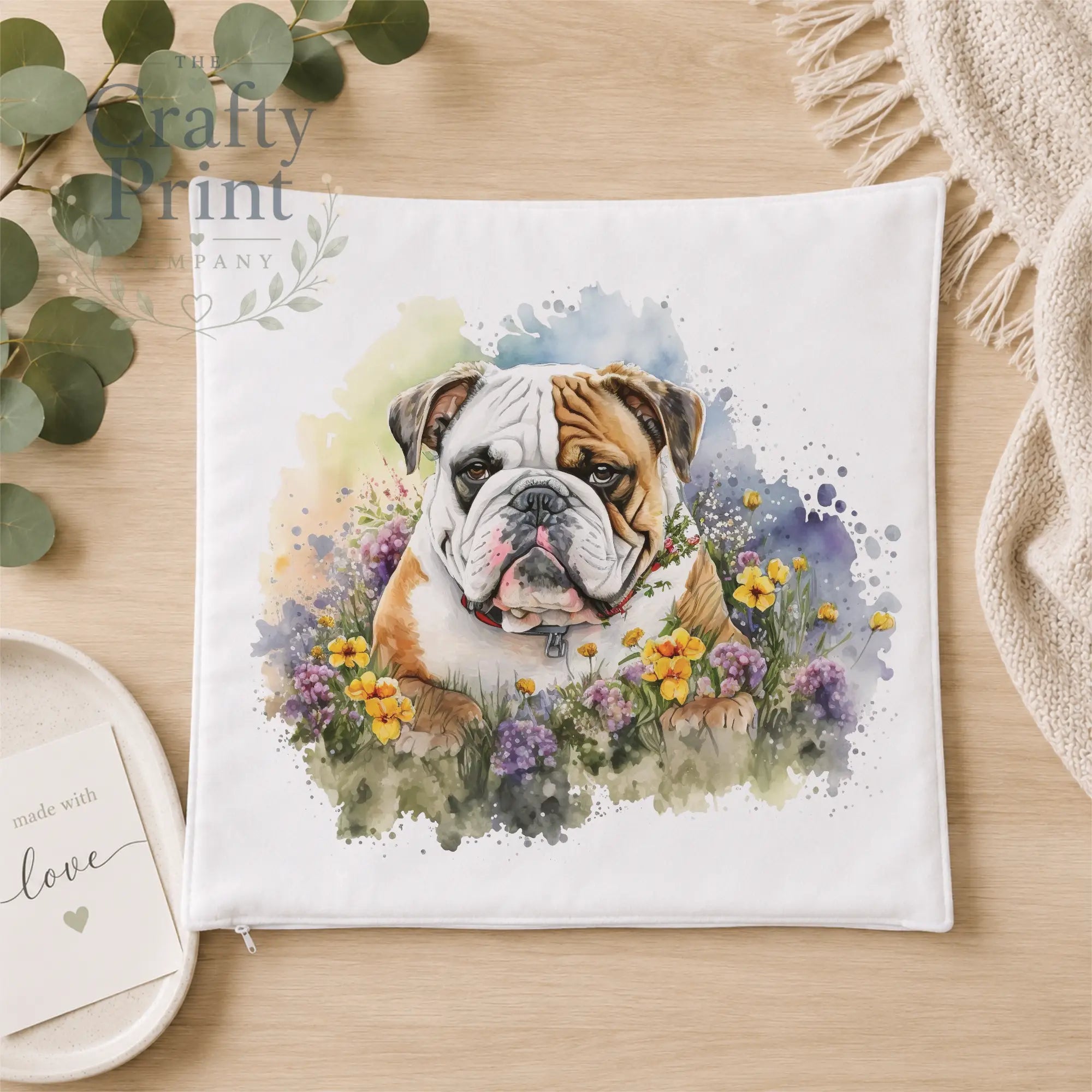 English Bulldog Flowers Cushion