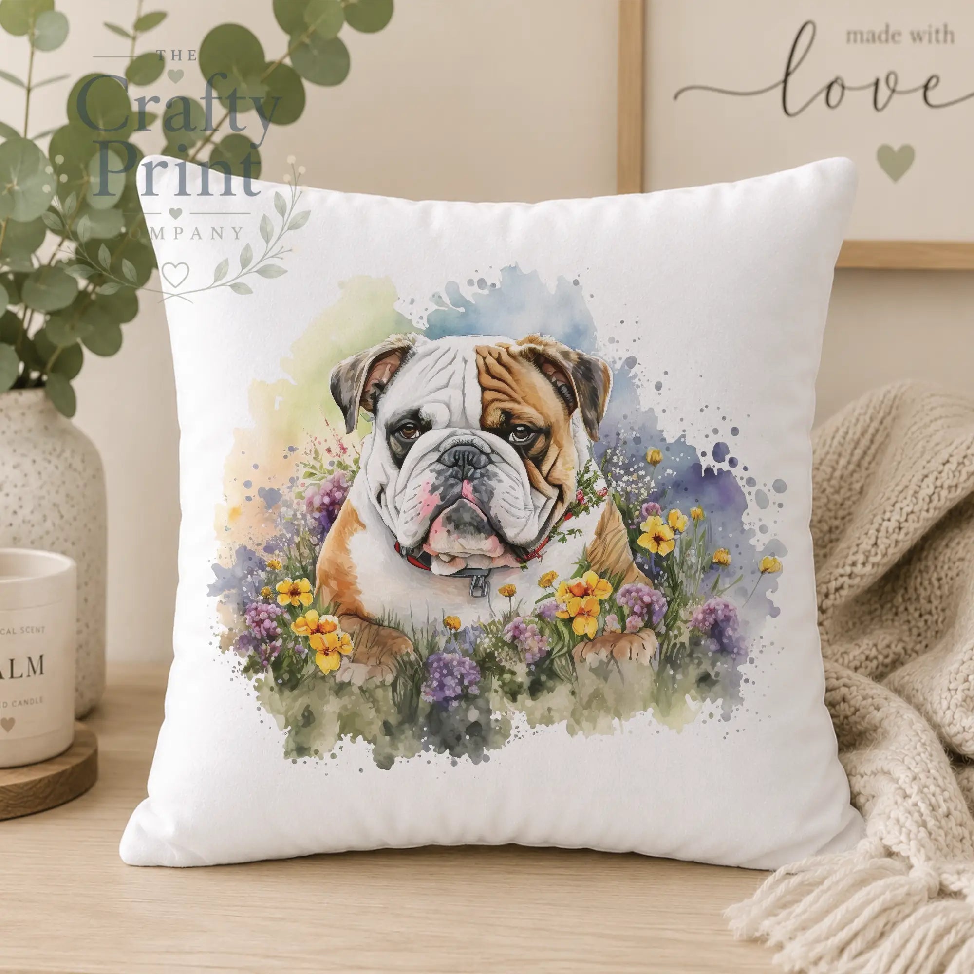 English Bulldog Flowers Cushion