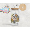 English Bulldog Flowers Frosted Glass 18oz Tumbler