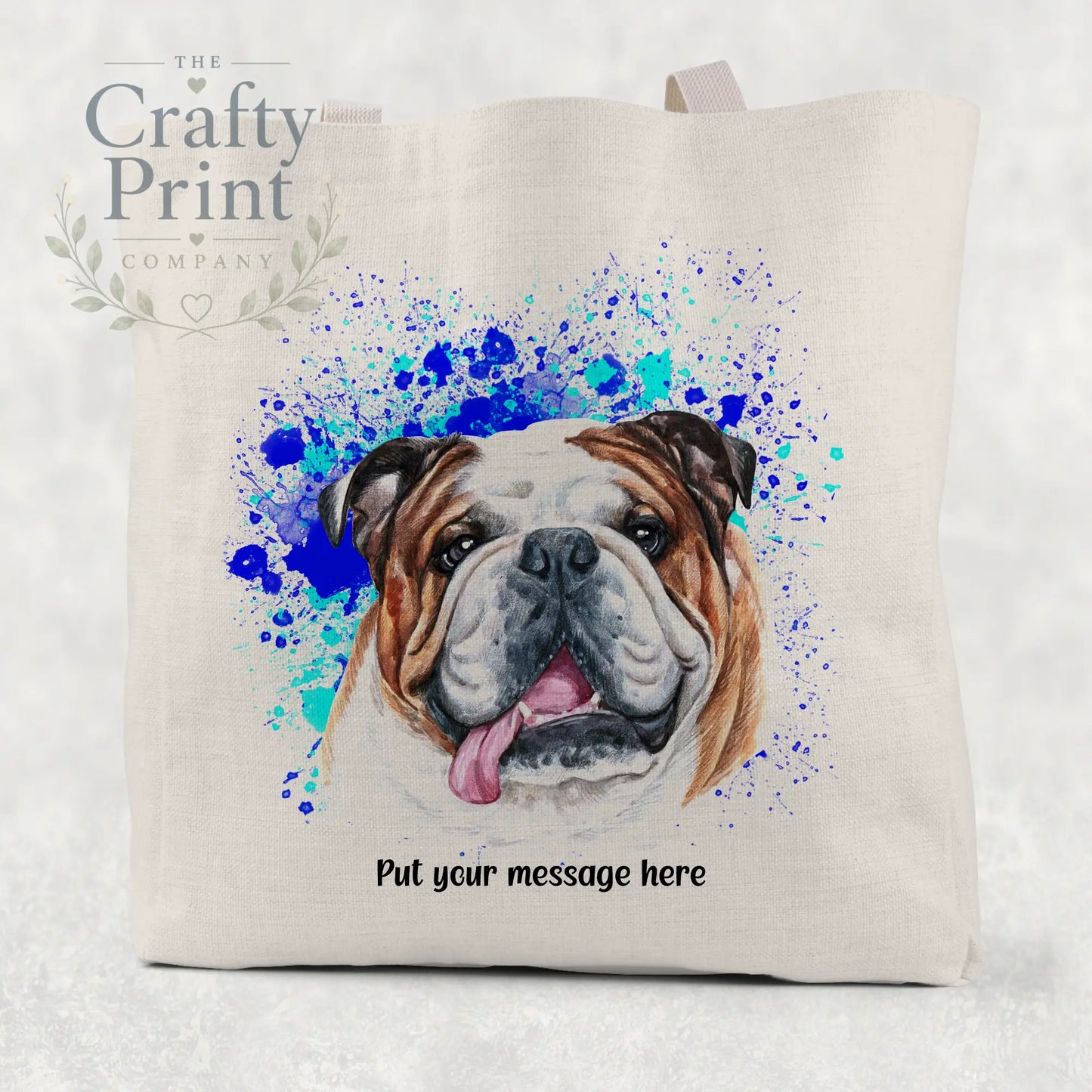 English Bulldog Paint Splatter Personalised Cotton Tote Bag