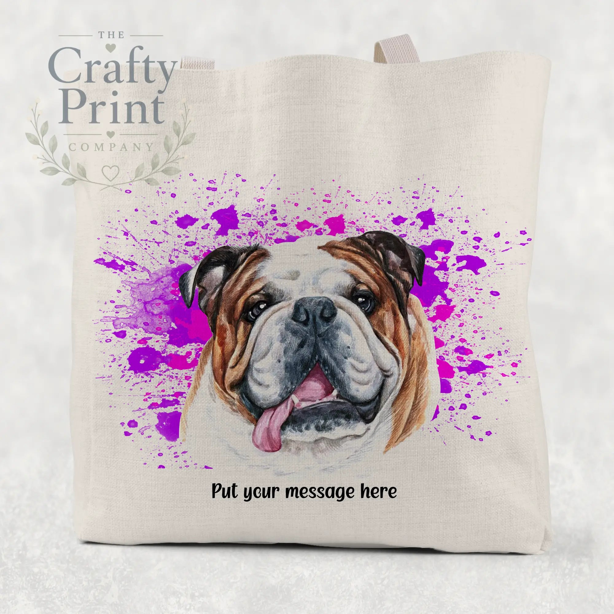 English Bulldog Paint Splatter Personalised Cotton Tote Bag