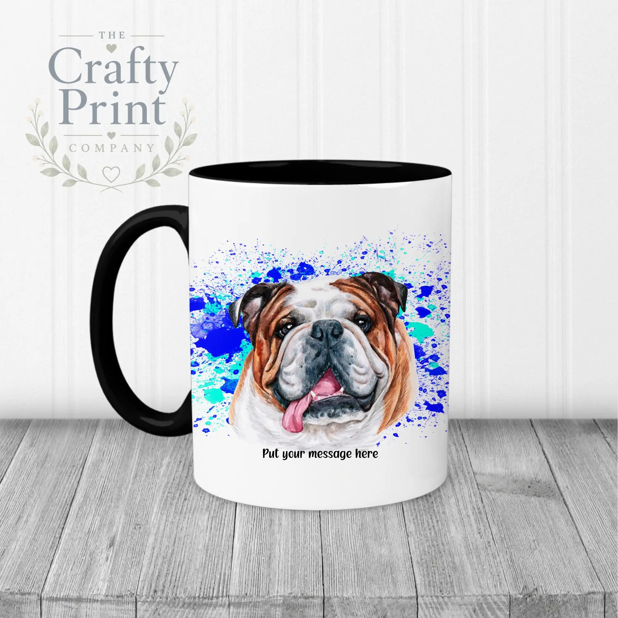 English Bulldog Paint Splatter Personalised Mug - Black