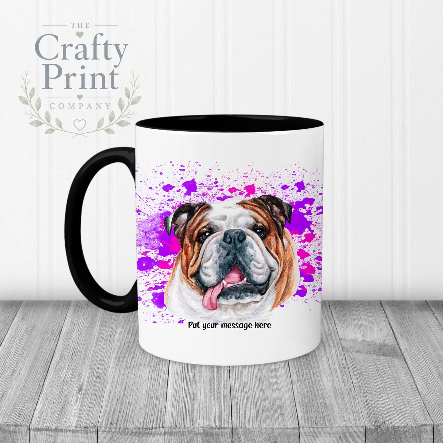 English Bulldog Paint Splatter Personalised Mug - Black