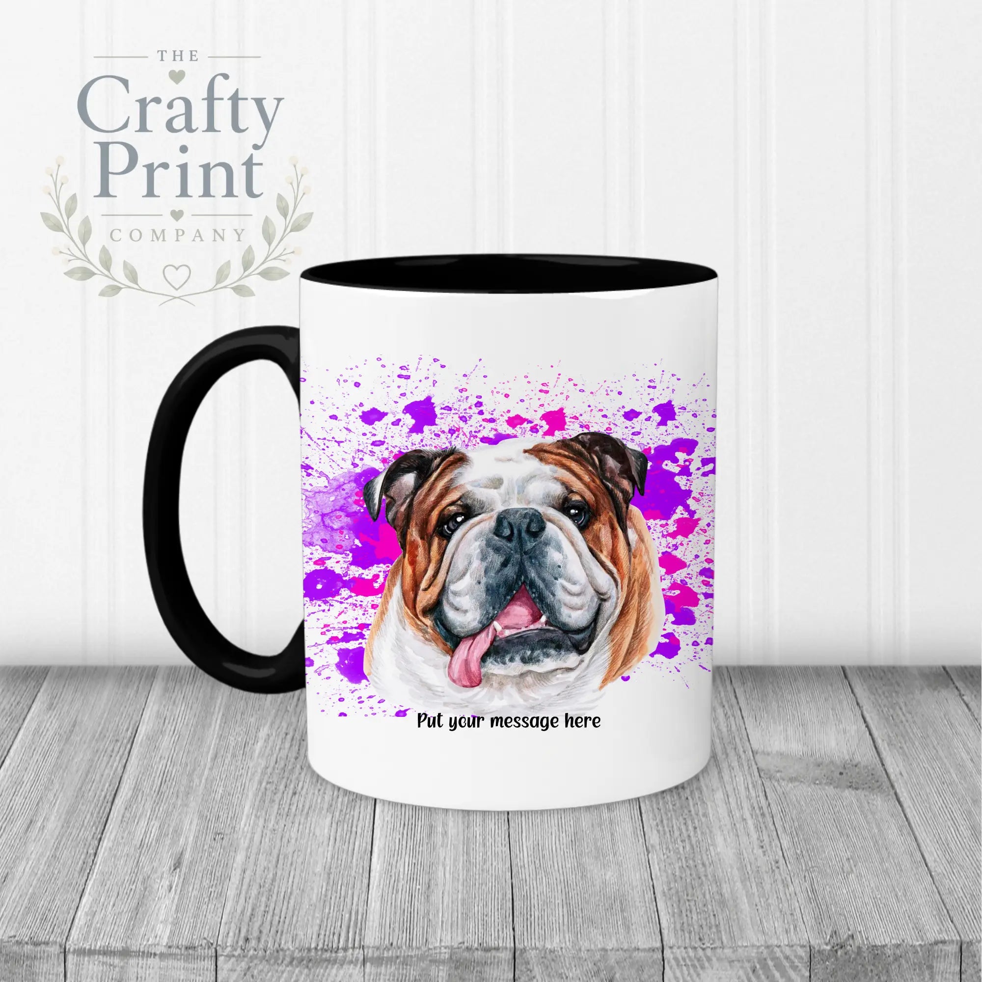 English Bulldog Paint Splatter Personalised Mug - Black