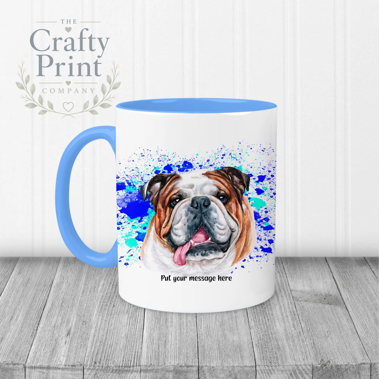 English Bulldog Paint Splatter Personalised Mug - Blue