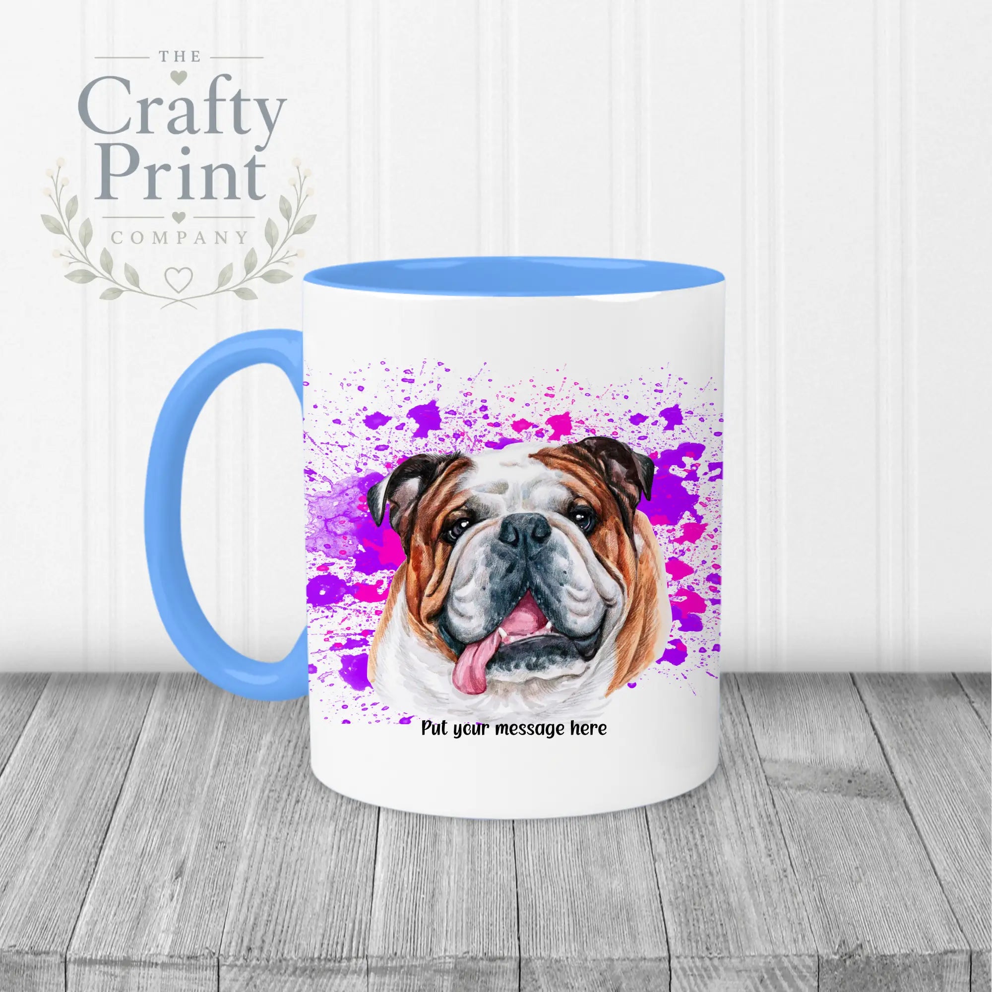 English Bulldog Paint Splatter Personalised Mug - Blue