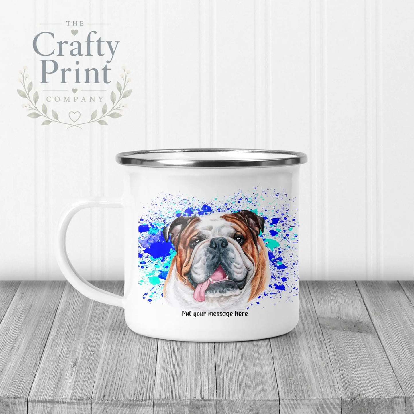 English Bulldog Paint Splatter Personalised Mug - Enamel