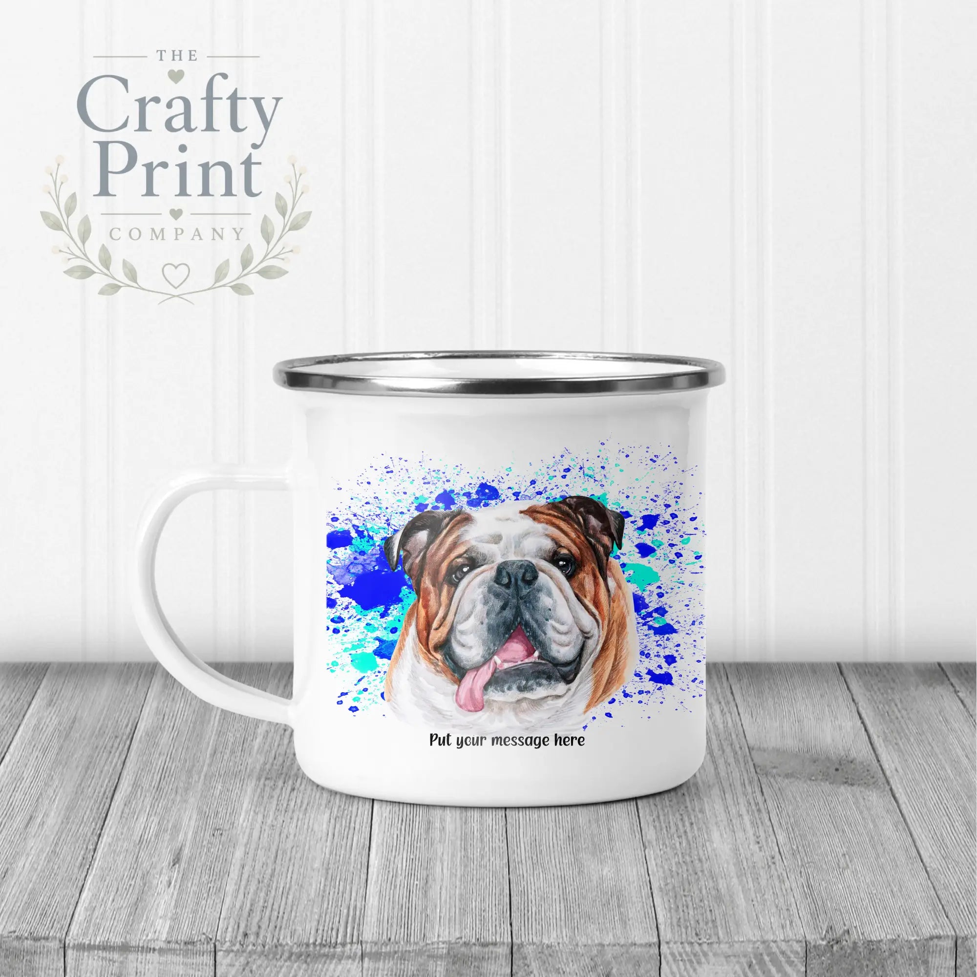 English Bulldog Paint Splatter Personalised Mug - Enamel