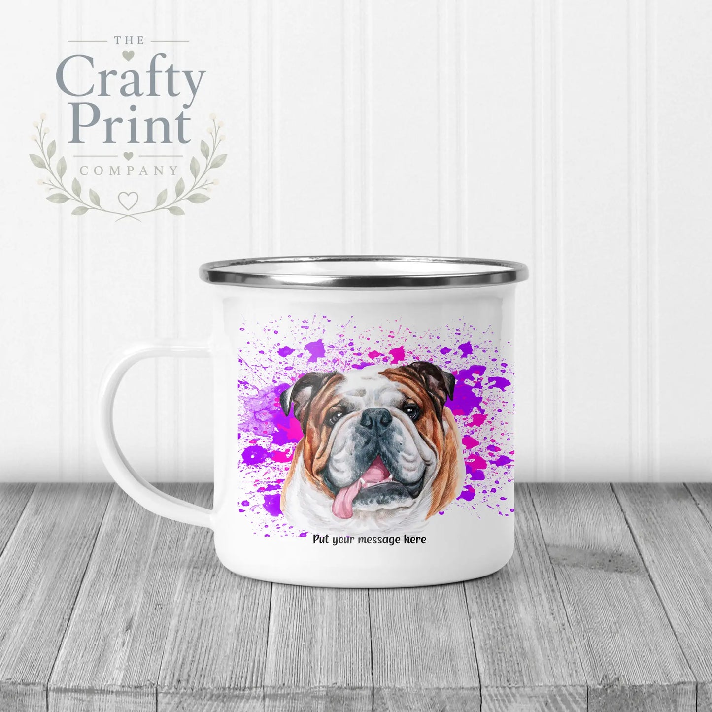 English Bulldog Paint Splatter Personalised Mug - Enamel