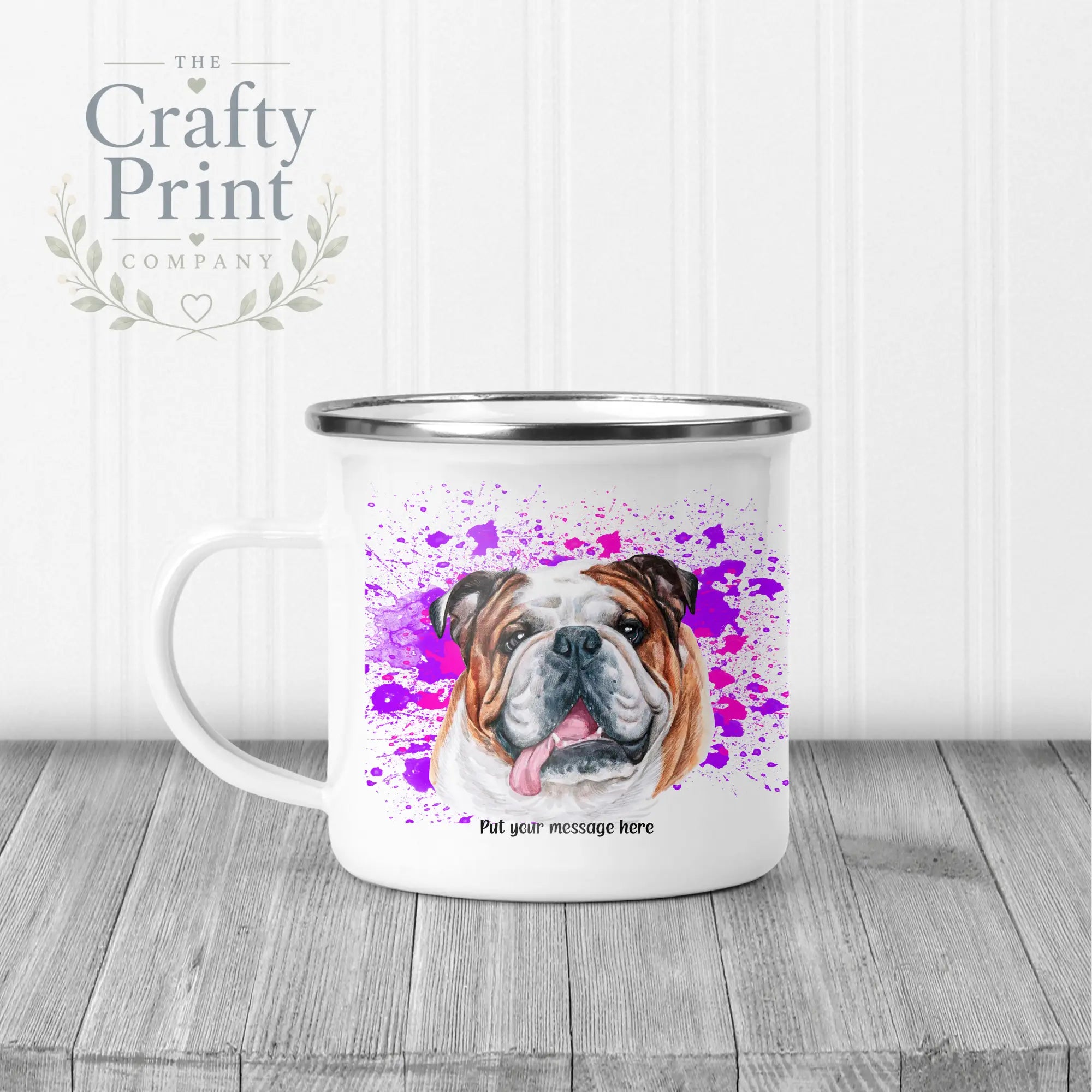 English Bulldog Paint Splatter Personalised Mug - Enamel