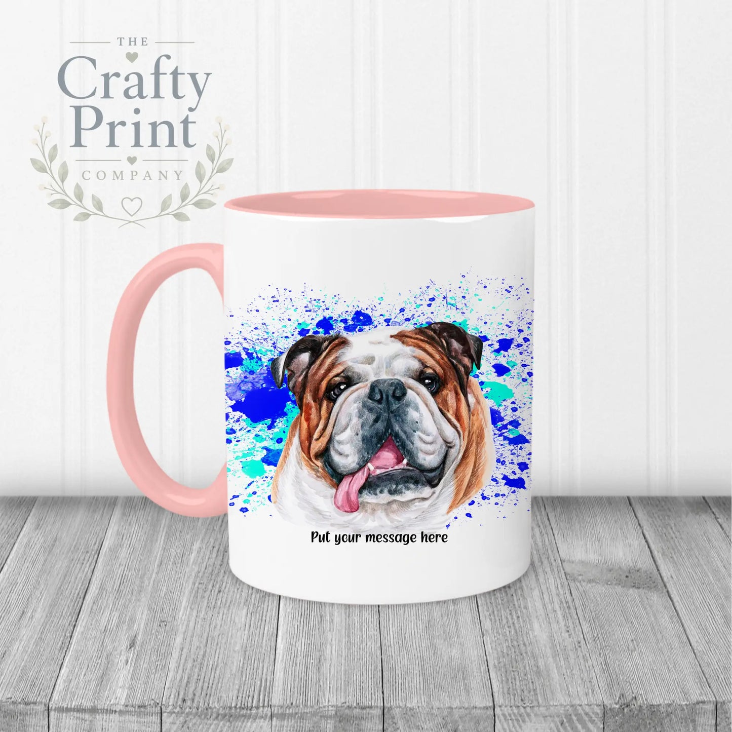 English Bulldog Paint Splatter Personalised Mug - Pink