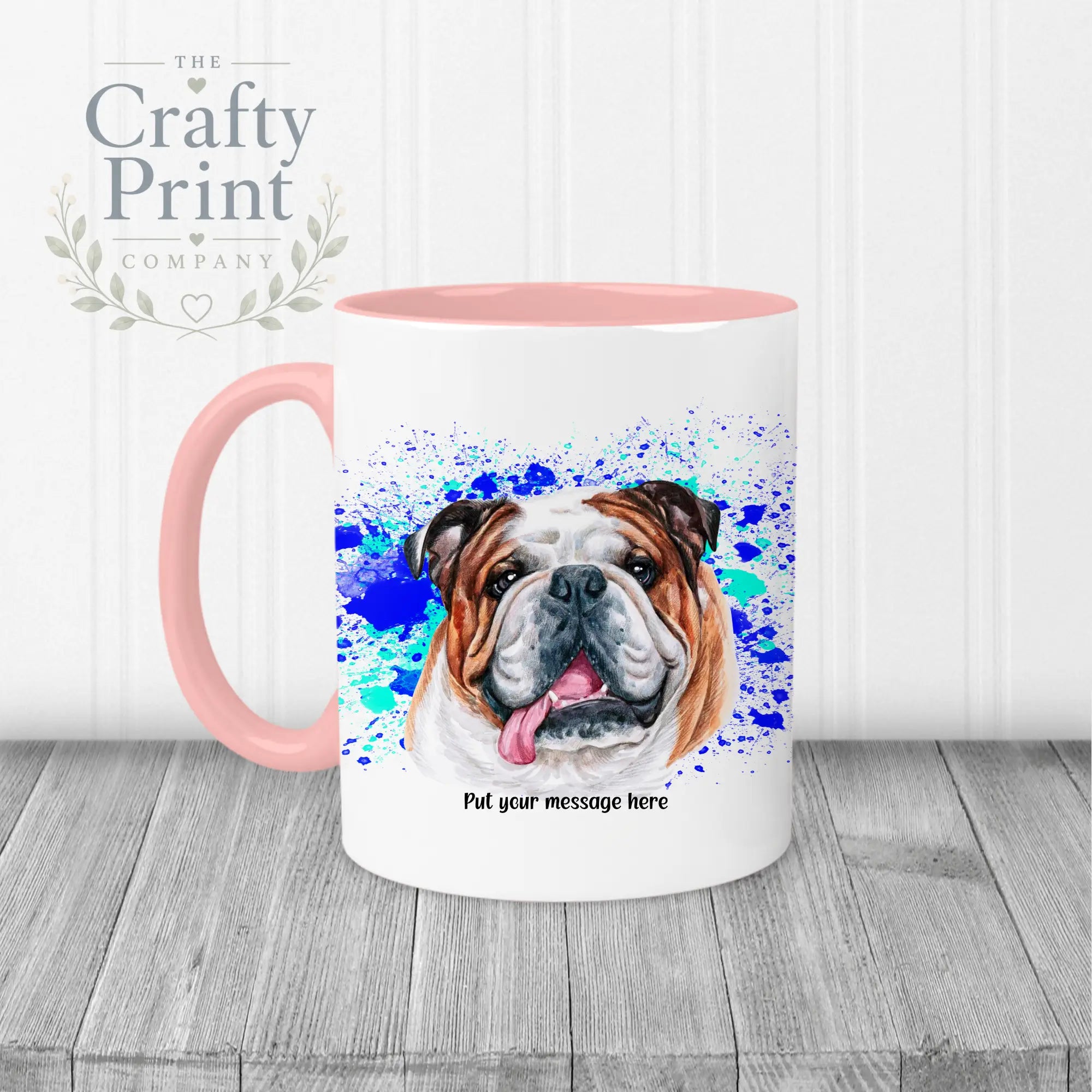 English Bulldog Paint Splatter Personalised Mug - Pink