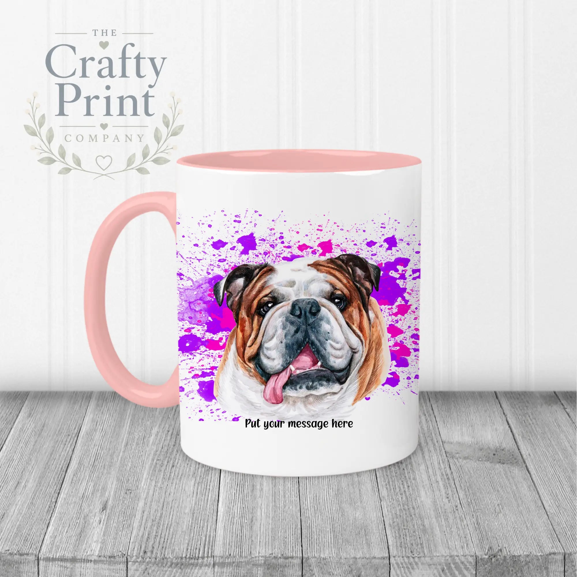 English Bulldog Paint Splatter Personalised Mug - Pink
