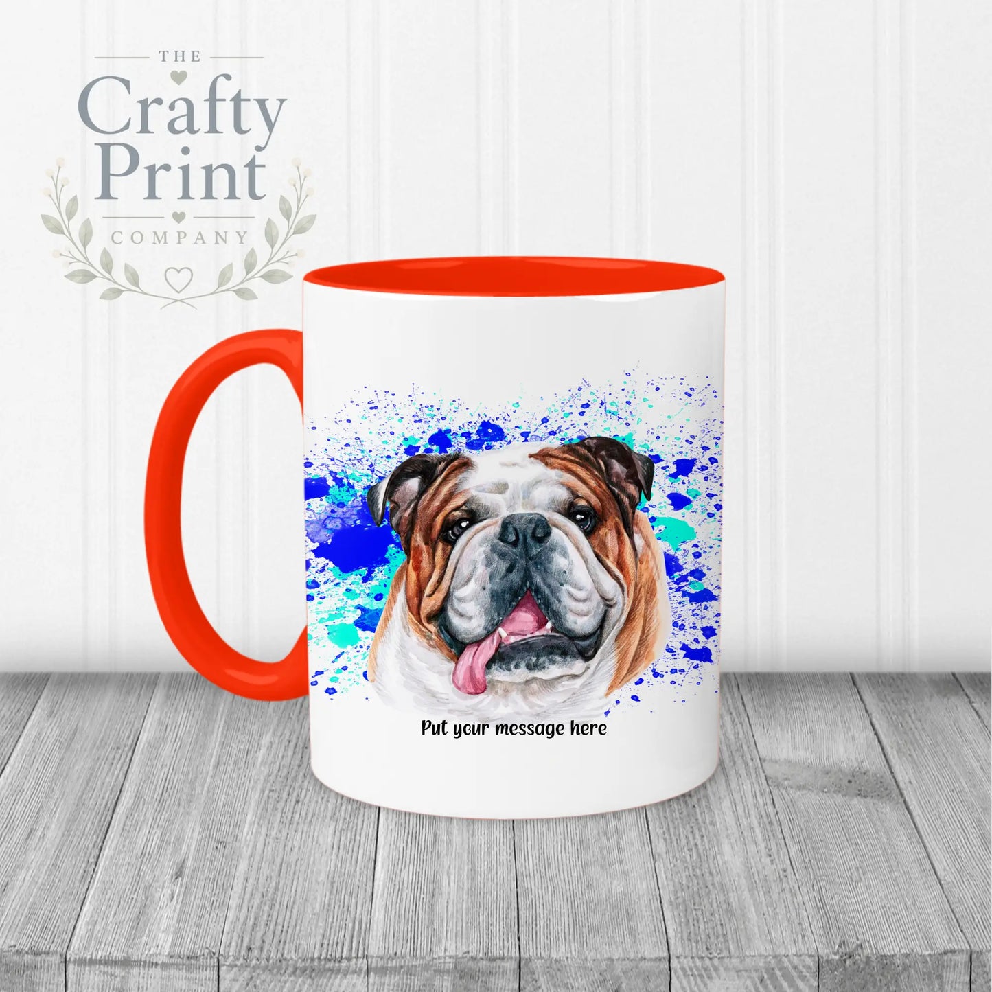 English Bulldog Paint Splatter Personalised Mug - Red