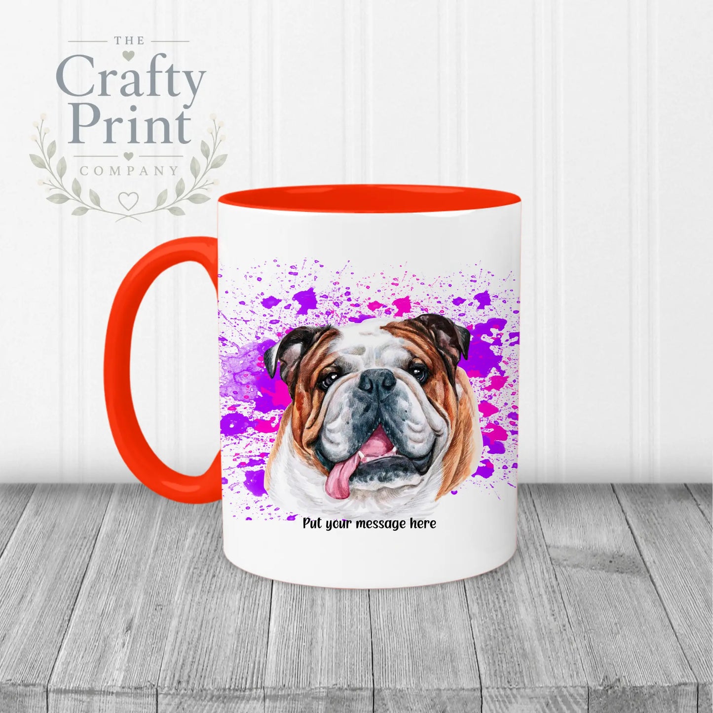 English Bulldog Paint Splatter Personalised Mug - Red