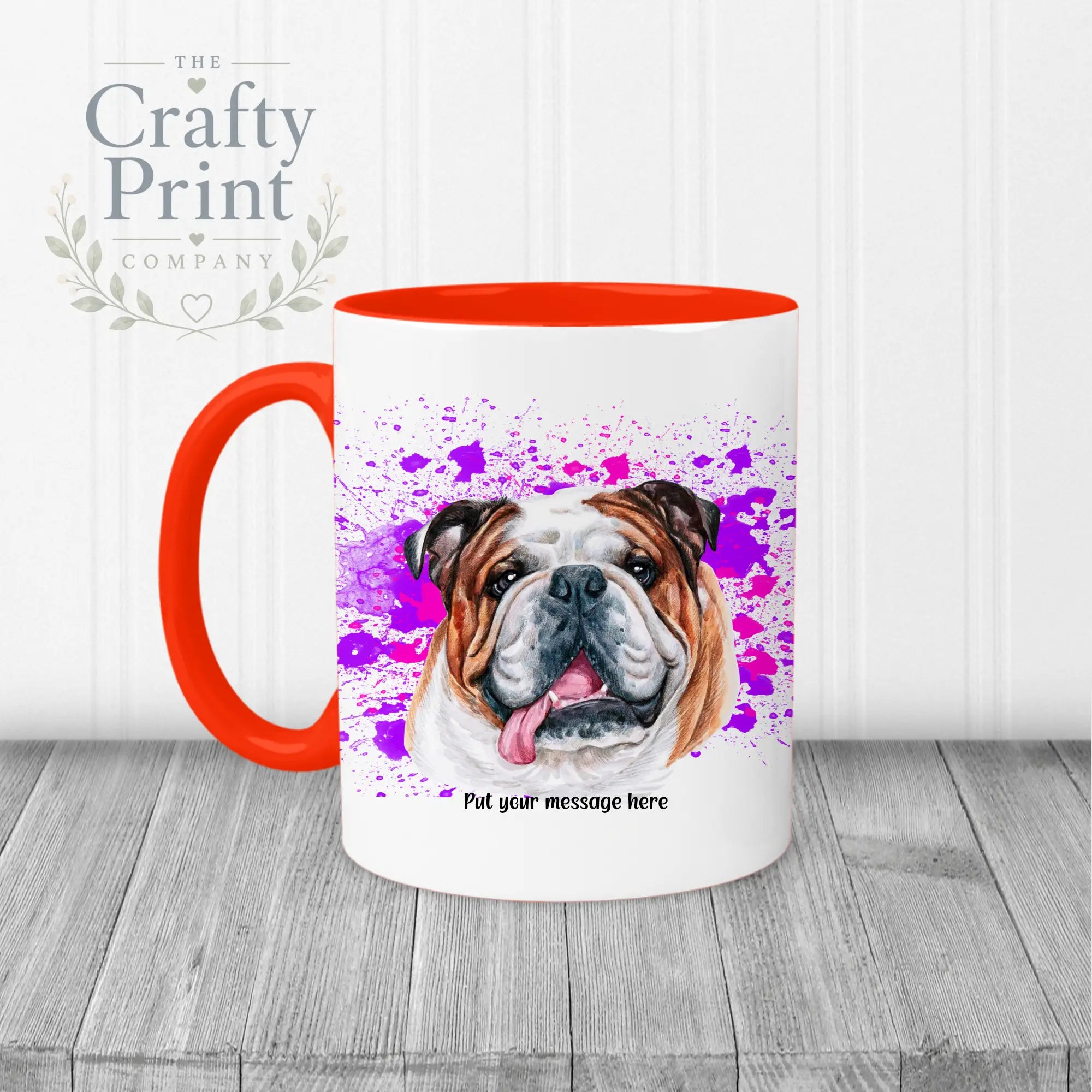 English Bulldog Paint Splatter Personalised Mug - Red
