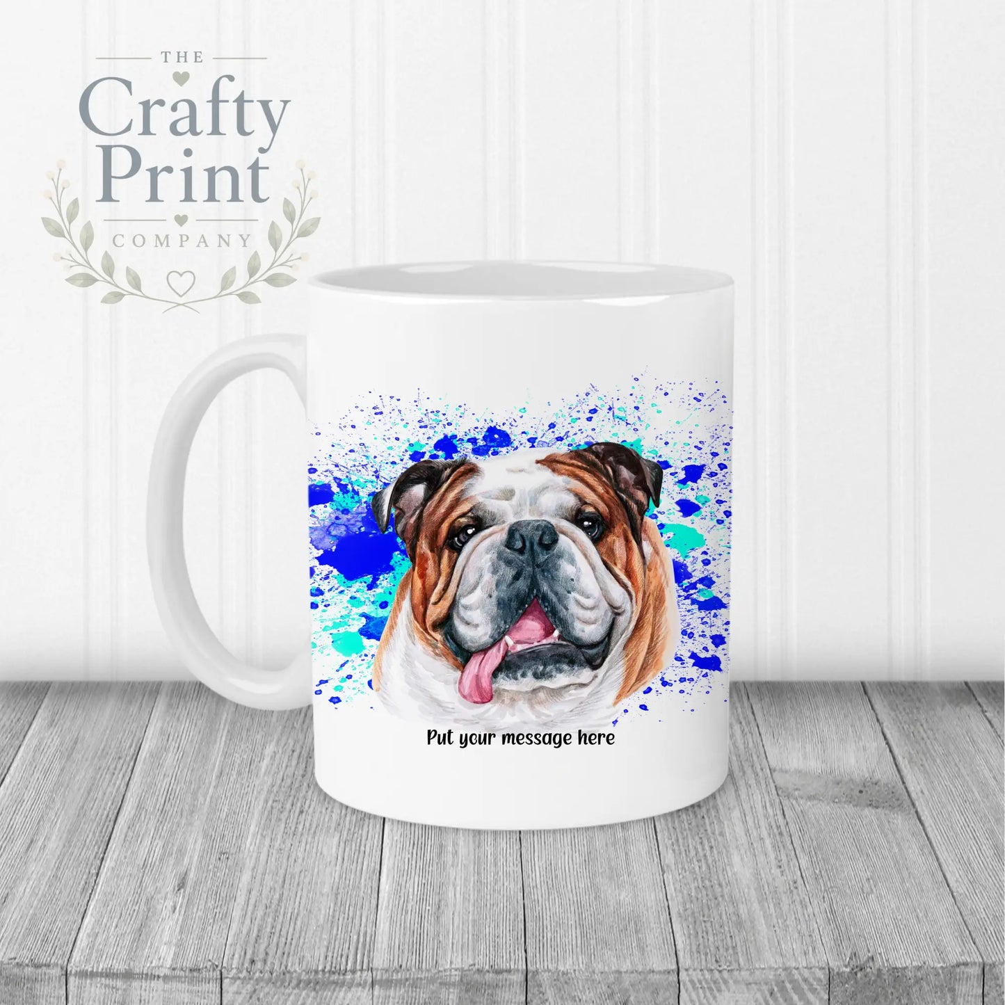 English Bulldog Paint Splatter Personalised Mug - White