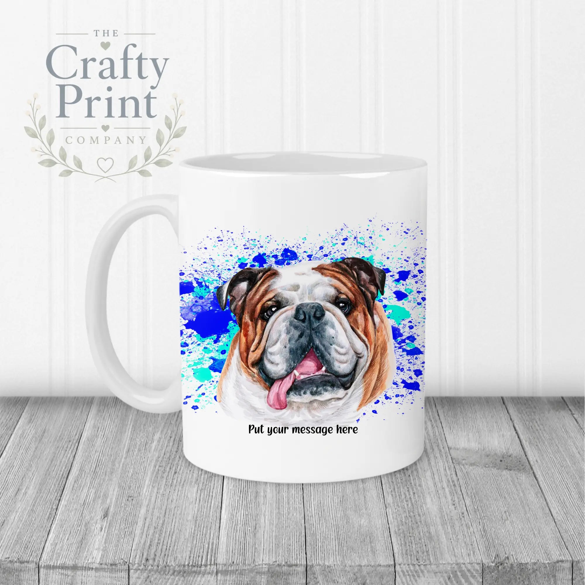 English Bulldog Paint Splatter Personalised Mug - White