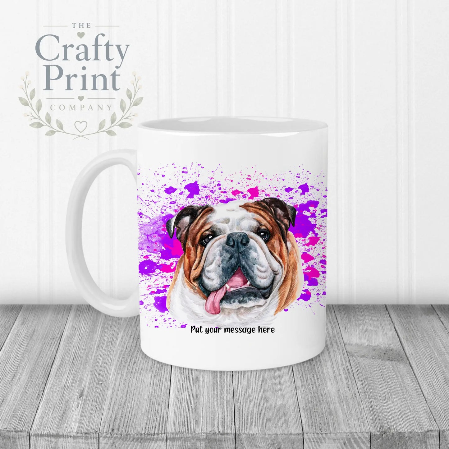 English Bulldog Paint Splatter Personalised Mug - White