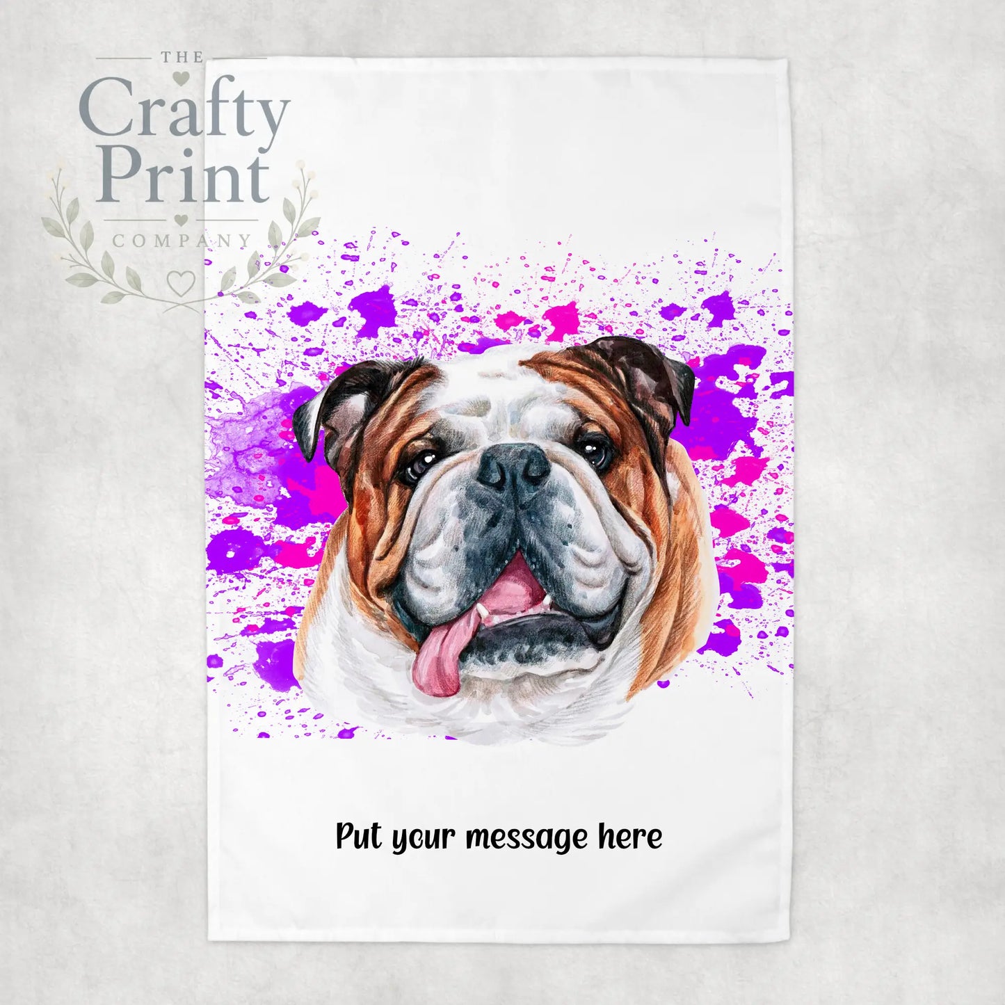 English Bulldog Paint Splatter Personalised Tea Towel