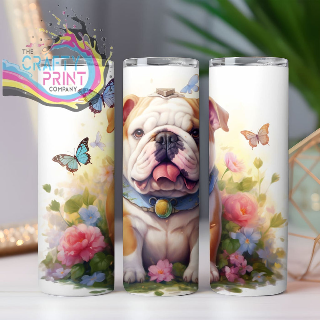 English Bulldog Puppy Flowers Design 20oz Tumbler