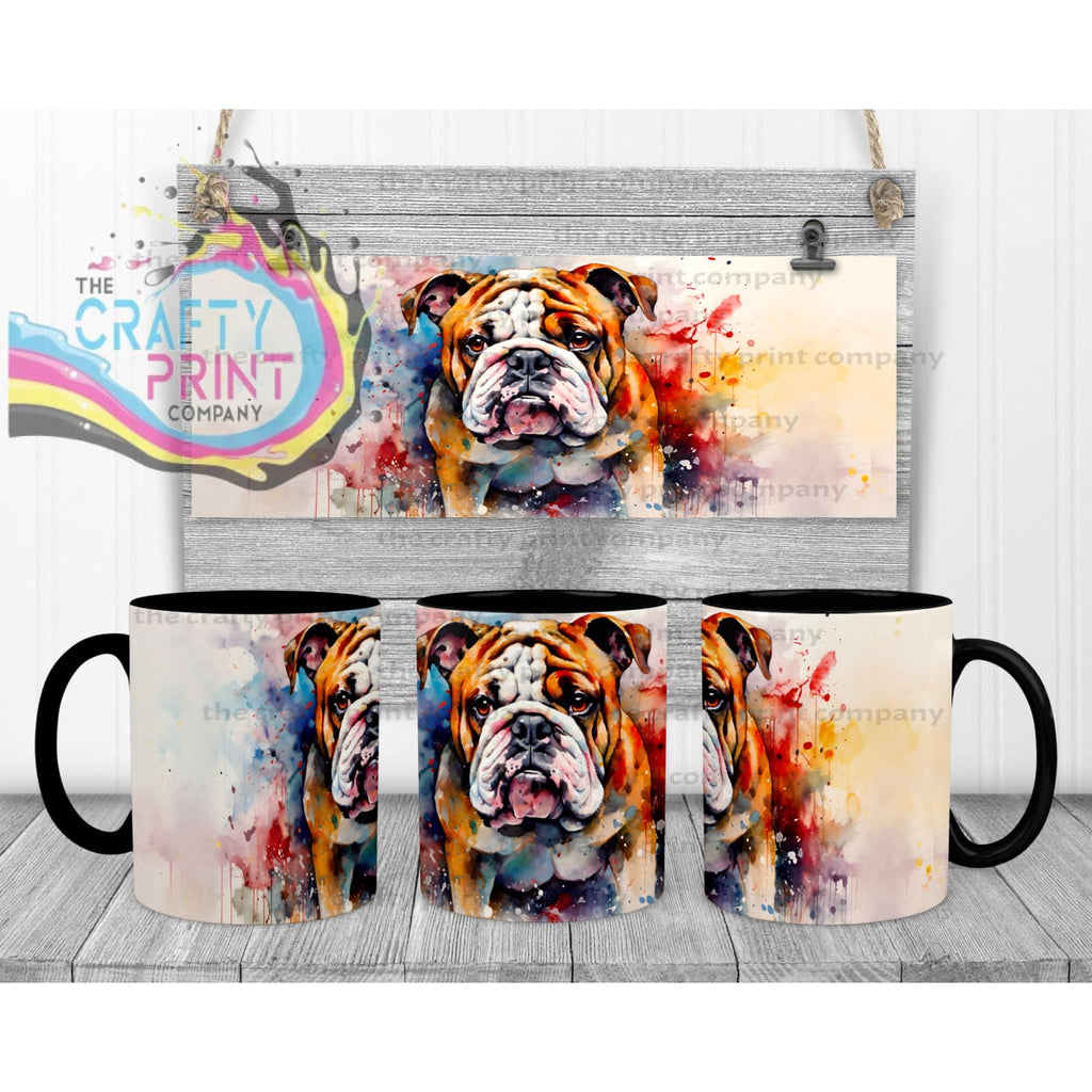 English Bulldog Watercolour Mug - Black Handle & Inner