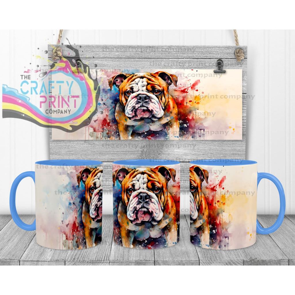 English Bulldog Watercolour Mug - Blue Handle & Inner - Mugs