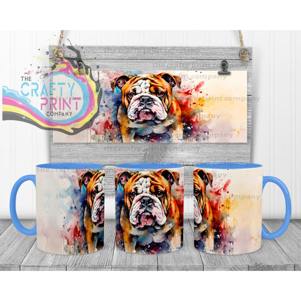 English Bulldog Watercolour Mug - Blue Handle & Inner - Mugs