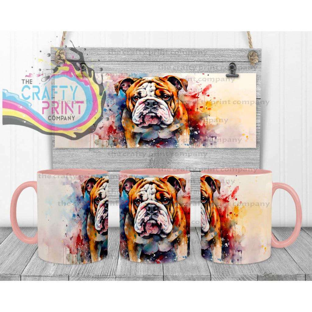 English Bulldog Watercolour Mug - Pink Handle & Inner - Mugs