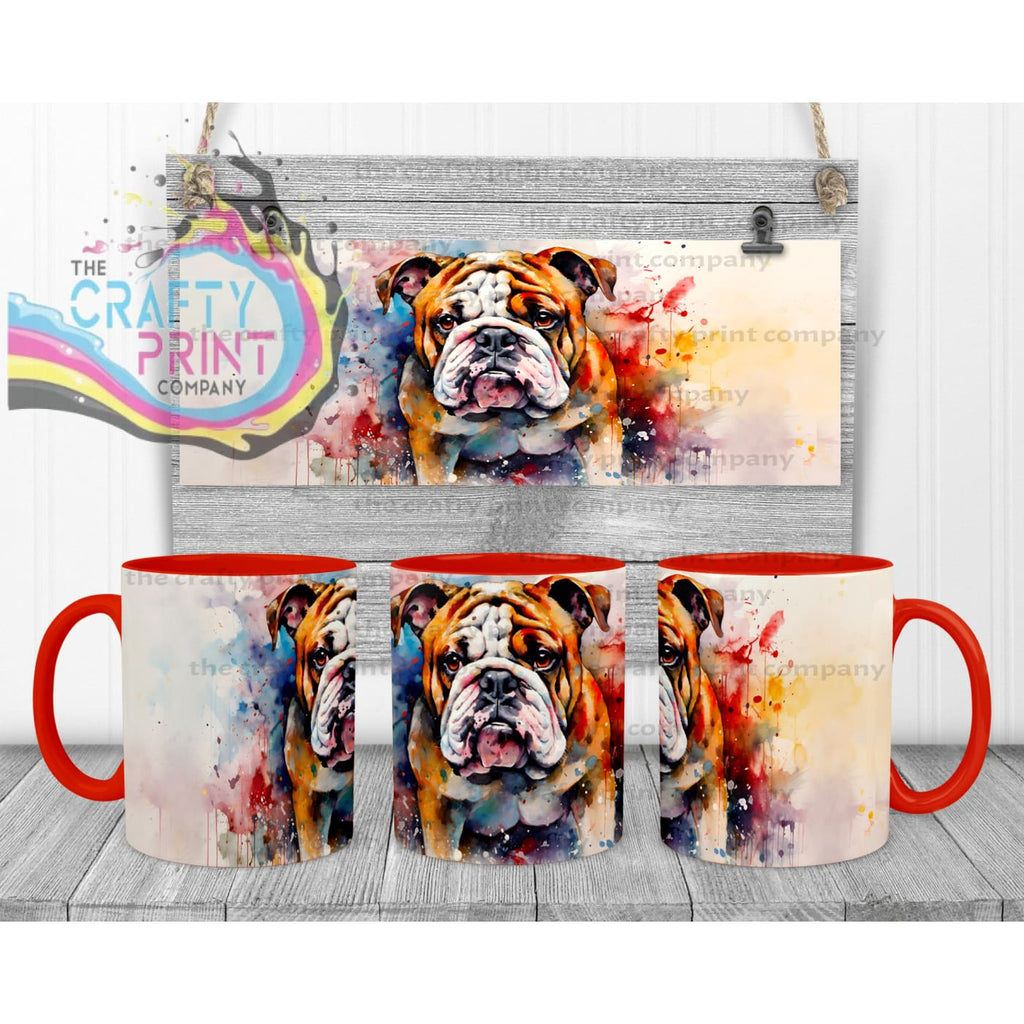 English Bulldog Watercolour Mug - Red Handle & Inner - Mugs