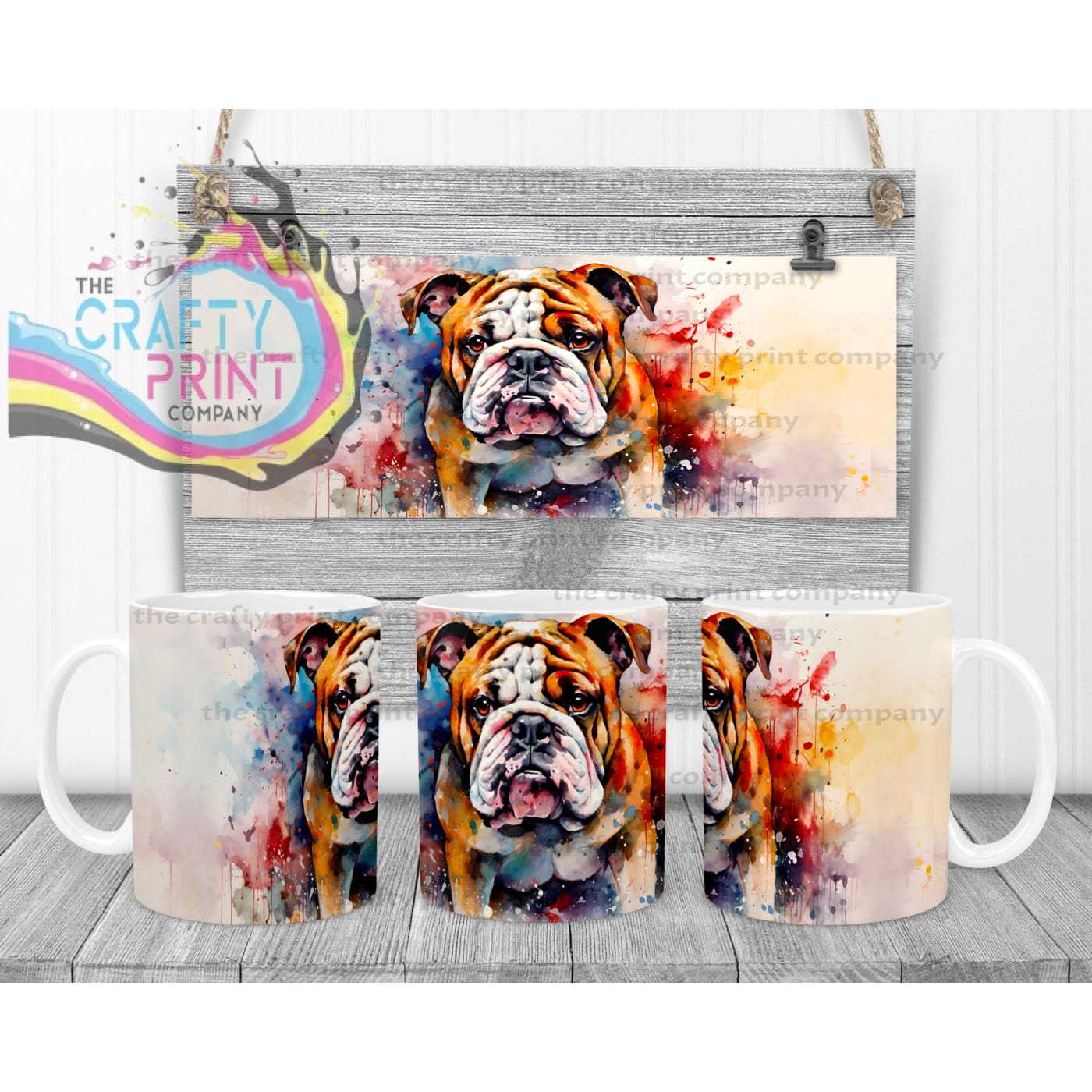 English Bulldog Watercolour Mug - White Handle & Inner