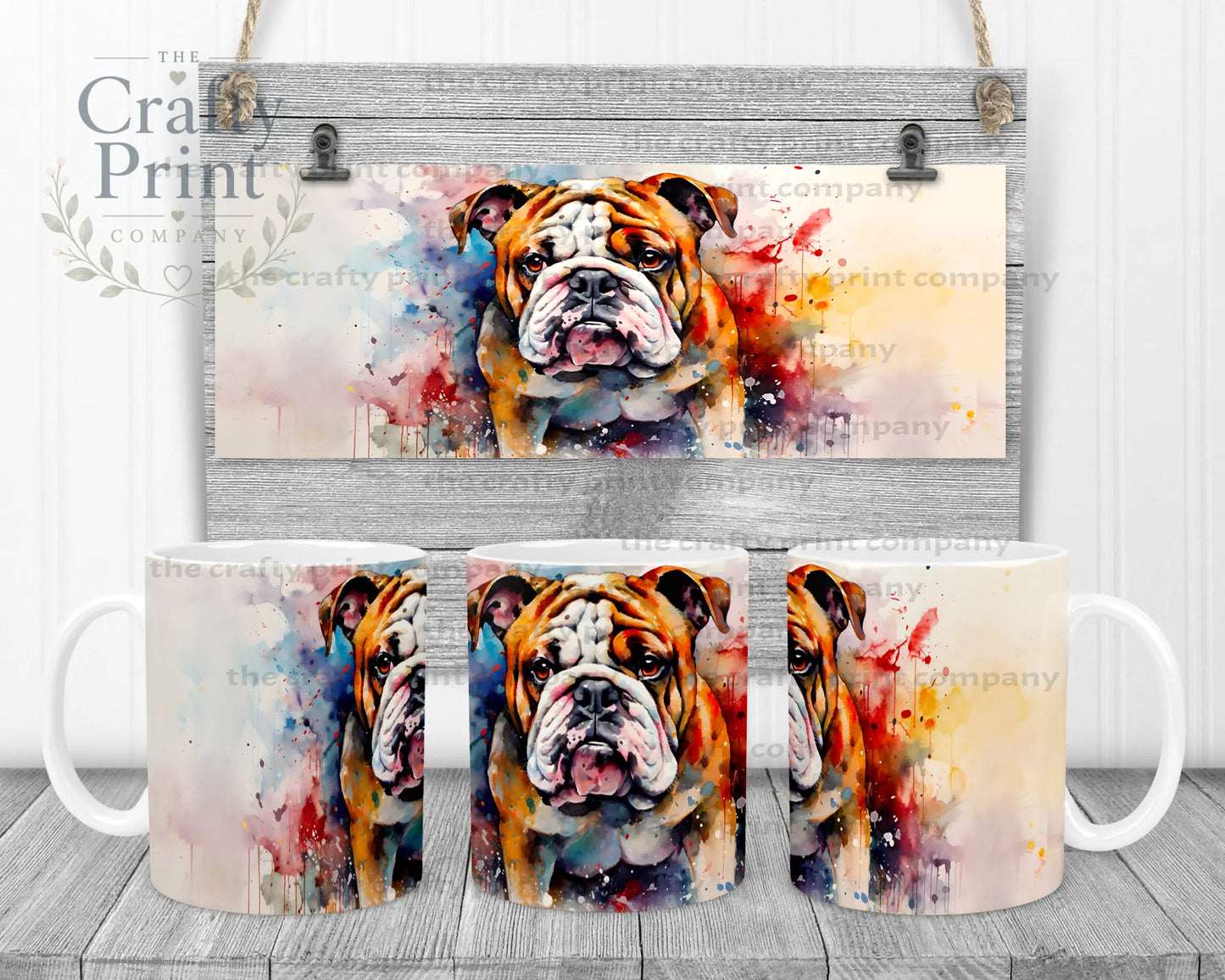 English Bulldog Watercolour Mug - White Handle & Inner