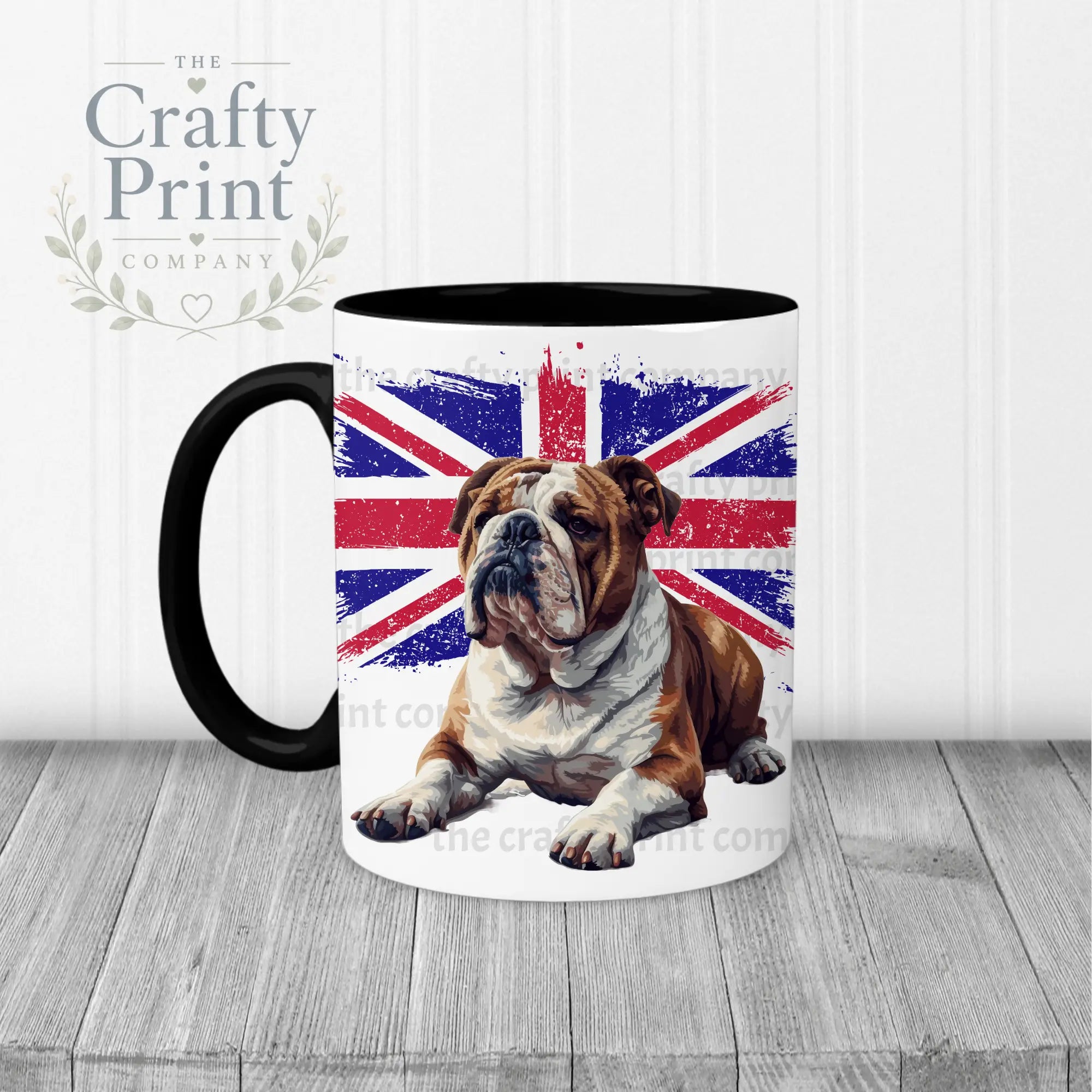 English Bulldog with Flag Mug - Black Handle & Inner - Mugs