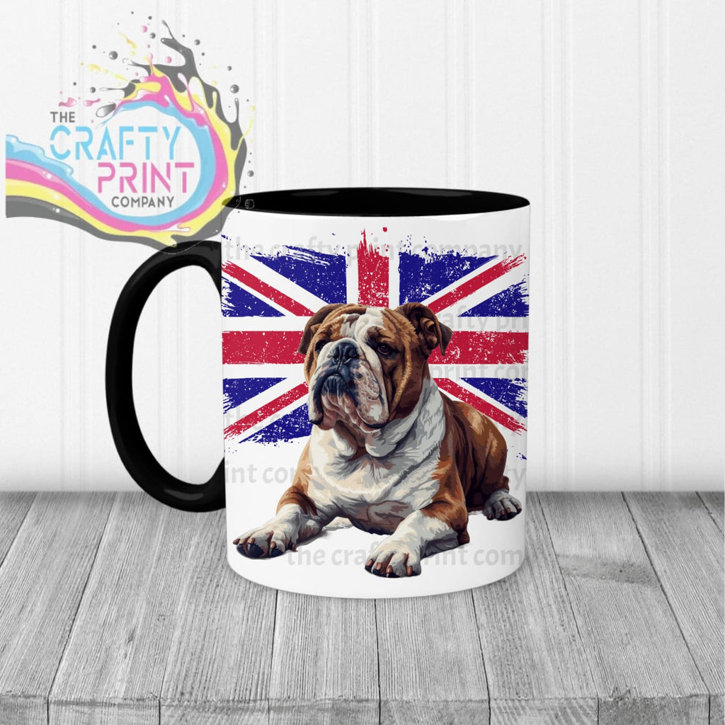 English Bulldog with Flag Mug Black Handle & Inner Mugs