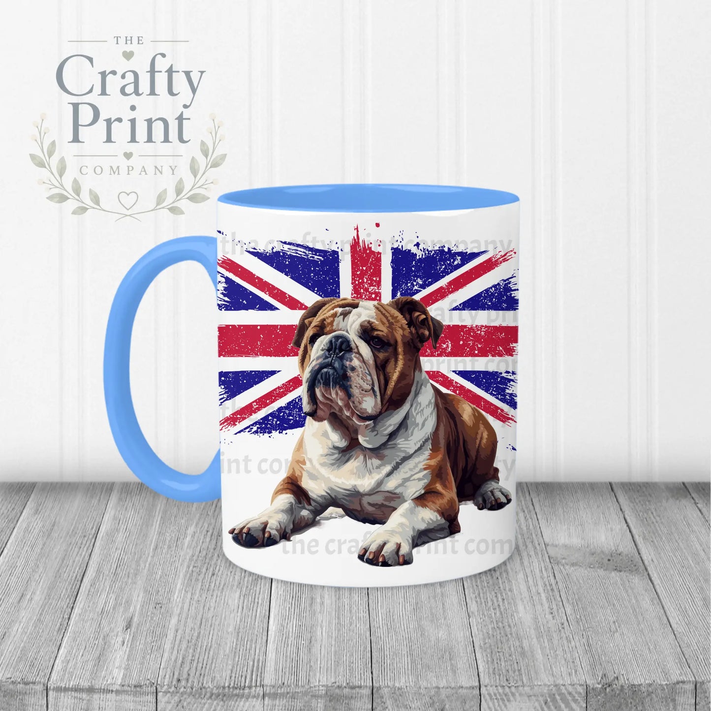 English Bulldog with Flag Mug - Blue Handle & Inner - Mugs