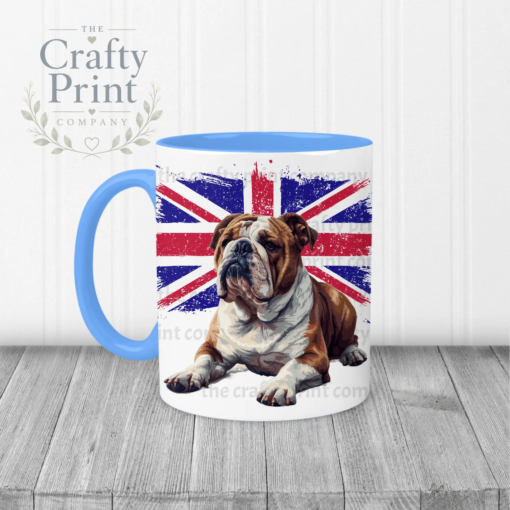 English Bulldog with Flag Mug - Blue Handle & Inner - Mugs