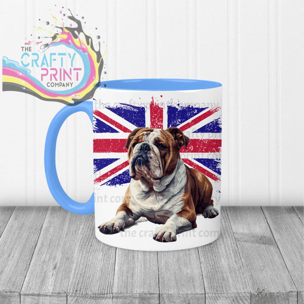 English Bulldog with Flag Mug Blue Handle & Inner Mugs
