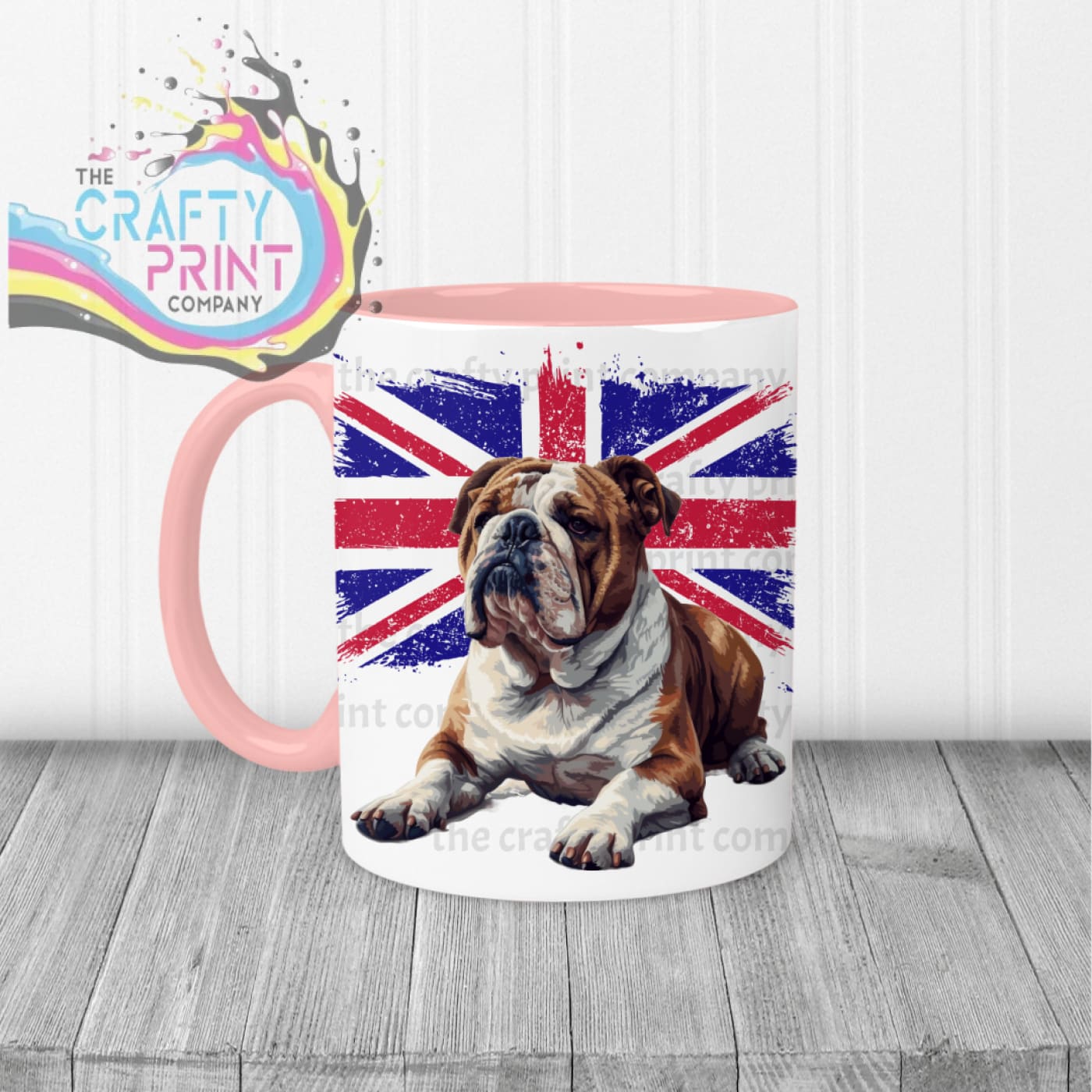 English Bulldog with Flag Mug - Pink Handle & Inner - Mugs