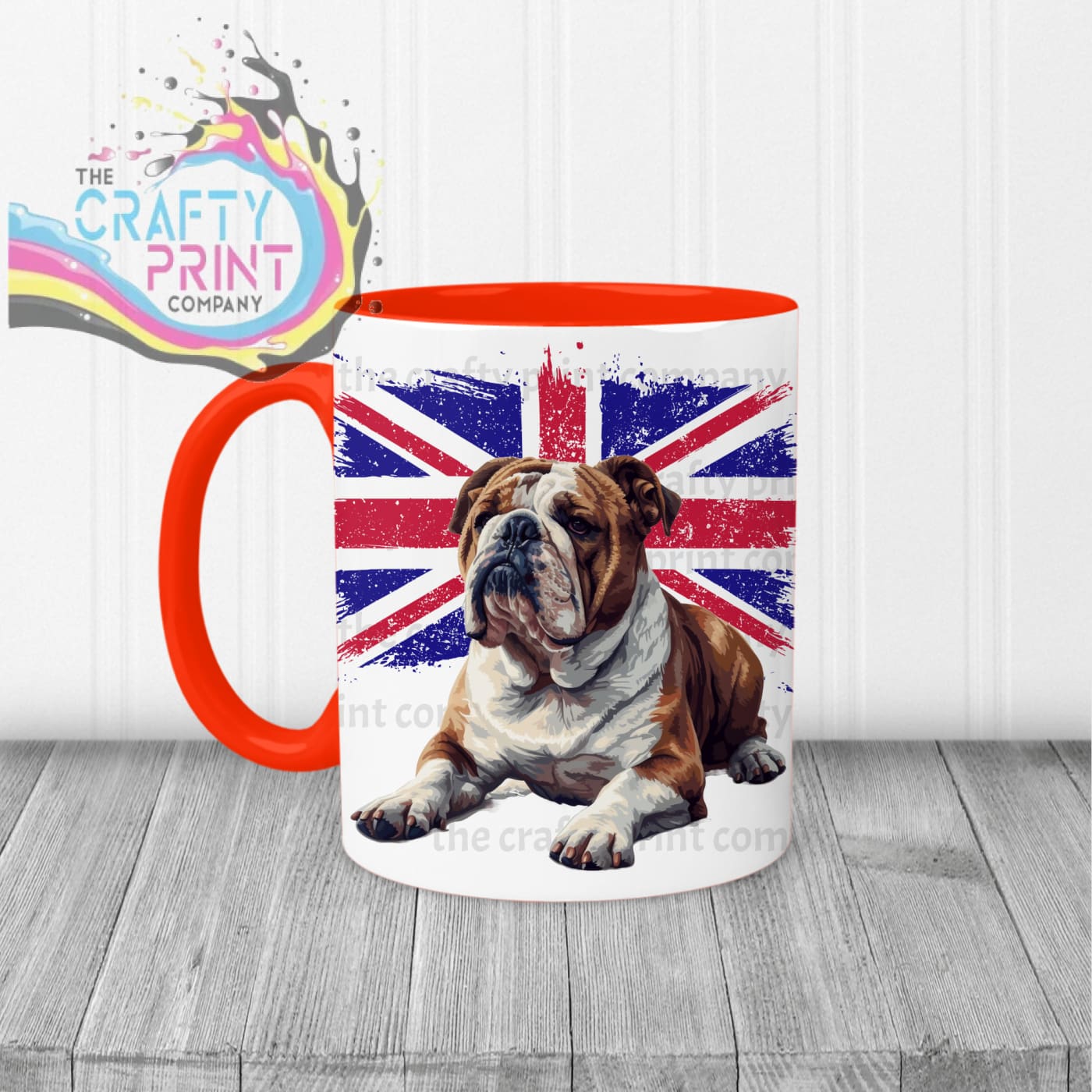 English Bulldog with Flag Mug - Red Handle & Inner - Mugs